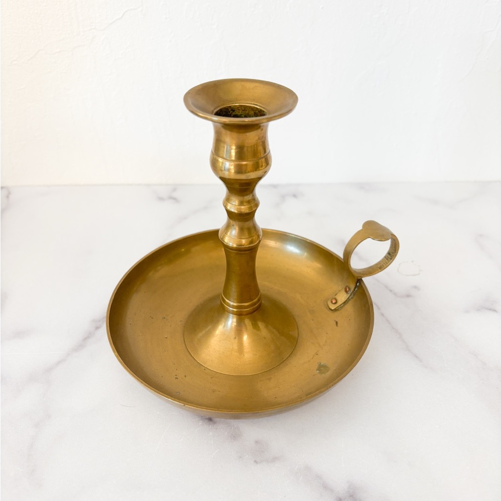 Solid Brass Candle Holder Brass Chamberstick Gold Finger Ring Candle Holder